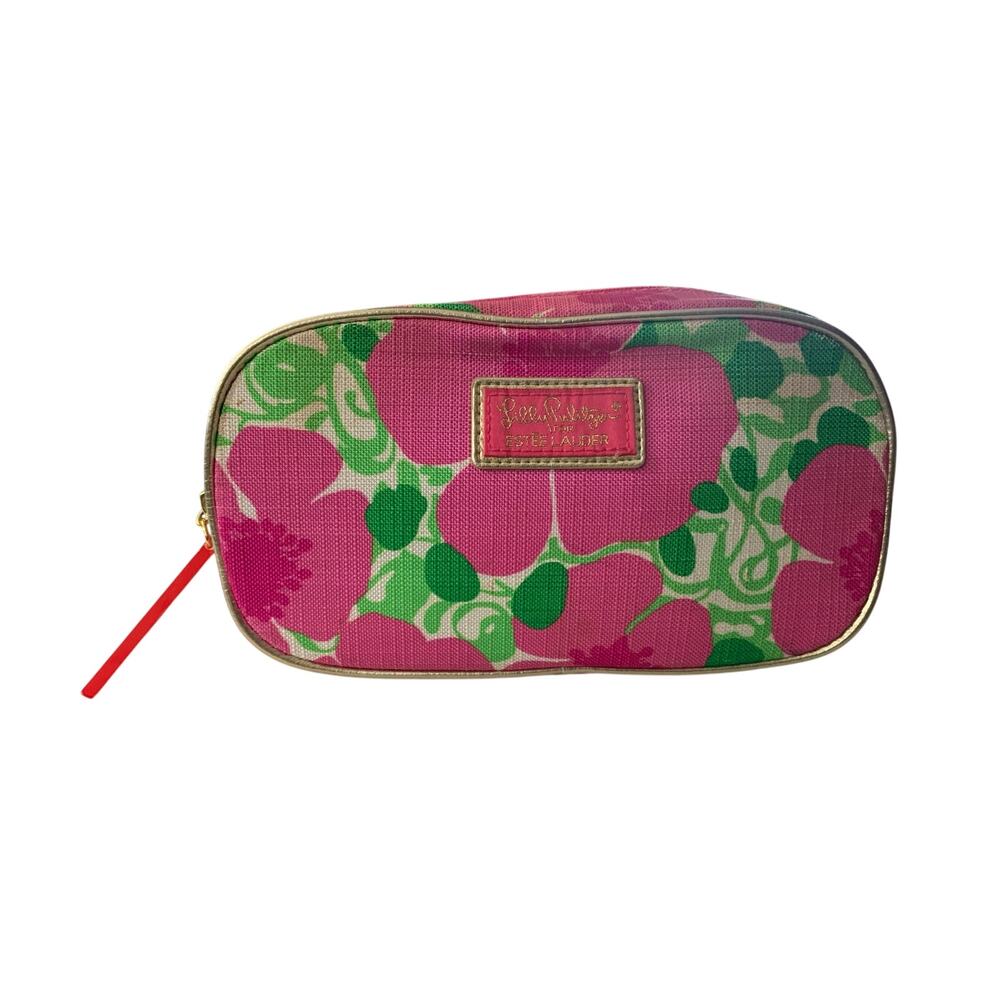 Lilly Pulitzer Estee Lauder Make Up Bag Pink Floral Gold Trim